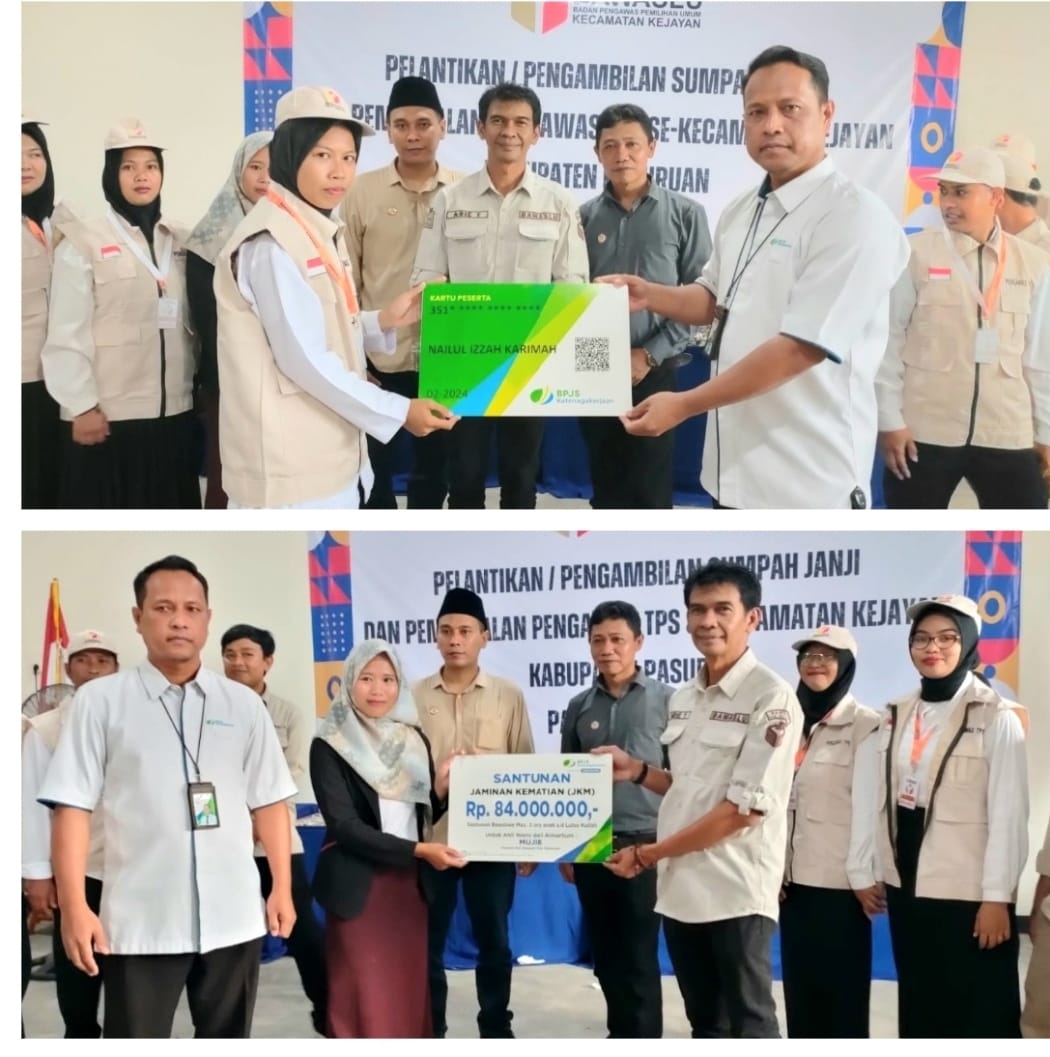 Beri Santunan Rp 84 Juta, BPJS Ketenagakerjaan dan Bawaslu Kabupaten Pasuruan Komitmen Lindungi Pekerja